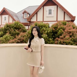 Chân váy Xuân hè ngắn phối gấu xếp ly